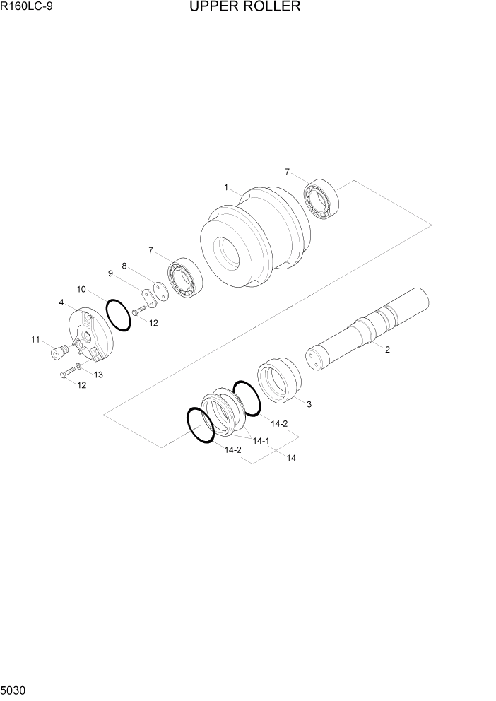 Схема запчастей Hyundai R160LC9 - PAGE 5030 UPPER ROLLER ХОДОВАЯ ЧАСТЬ