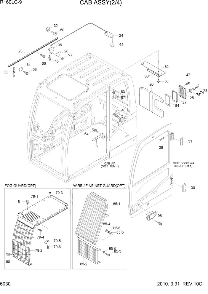 Схема запчастей Hyundai R160LC9 - PAGE 6030 CAB ASSY(2/4) СТРУКТУРА