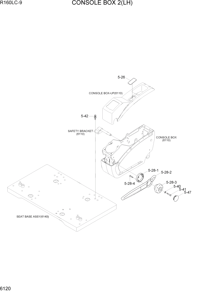 Схема запчастей Hyundai R160LC9 - PAGE 6120 CONSOLE BOX 2(LH) СТРУКТУРА