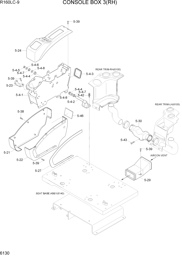 Схема запчастей Hyundai R160LC9 - PAGE 6130 CONSOLE BOX 3(RH) СТРУКТУРА