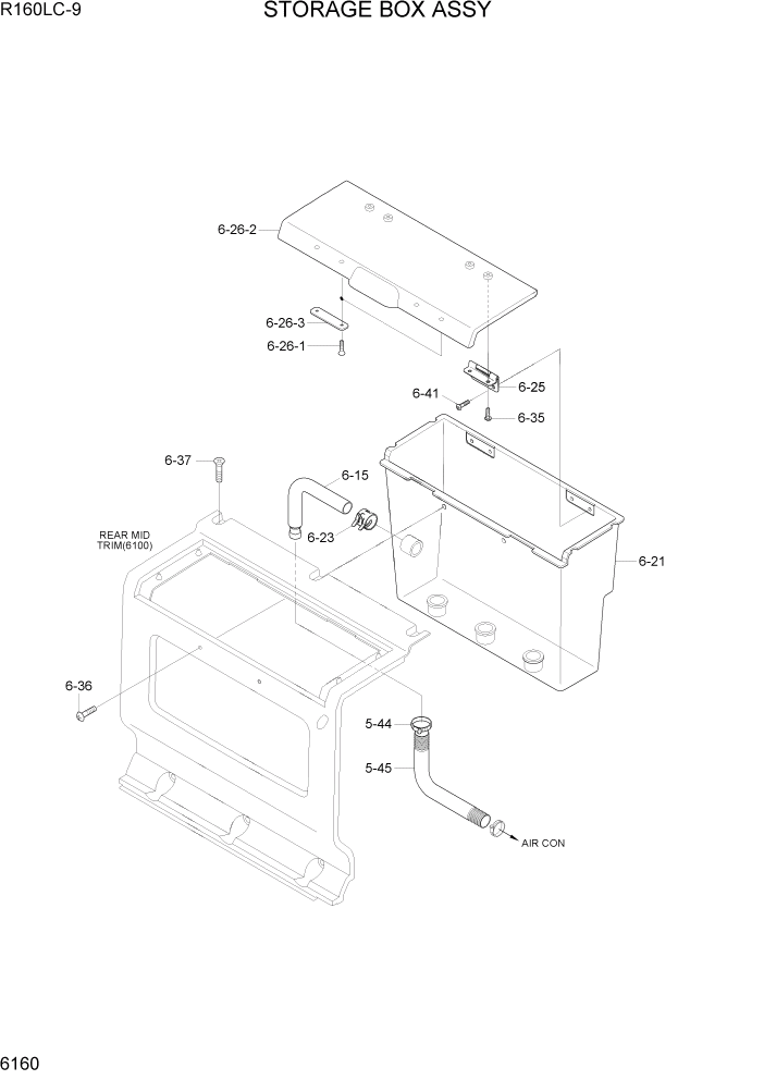 Схема запчастей Hyundai R160LC9 - PAGE 6160 STORAGE BOX ASSY СТРУКТУРА