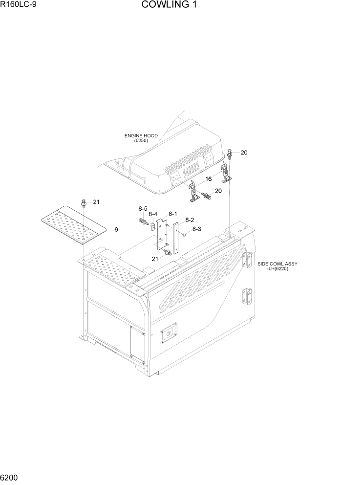 Схема запчастей Hyundai R160LC9 - PAGE 6200 COWLING 1 СТРУКТУРА