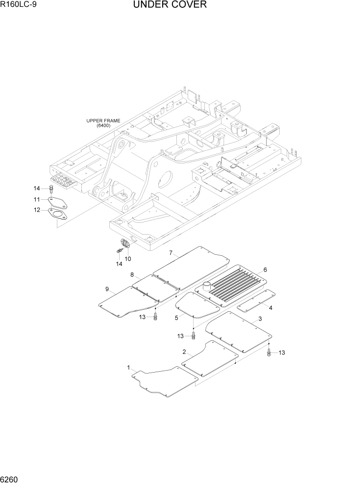 Схема запчастей Hyundai R160LC9 - PAGE 6260 UNDER COVER СТРУКТУРА