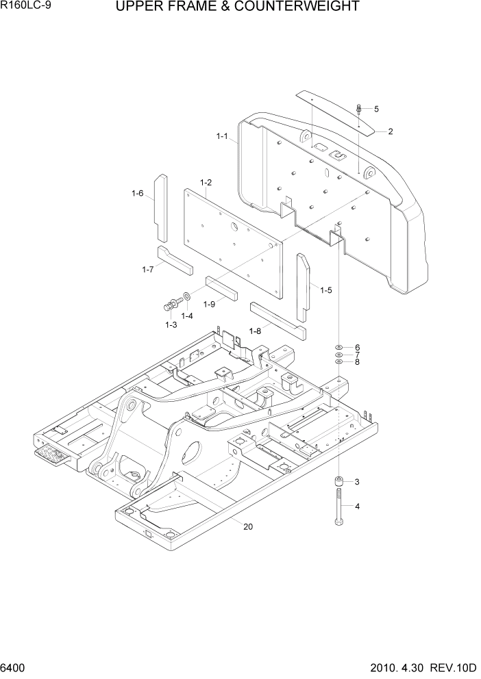 Схема запчастей Hyundai R160LC9 - PAGE 6400 UPPER FRAME & COUNTERWEIGHT СТРУКТУРА