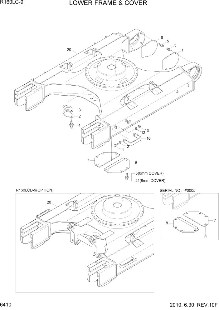 Схема запчастей Hyundai R160LC9 - PAGE 6410 LOWER FRAME & COVER СТРУКТУРА