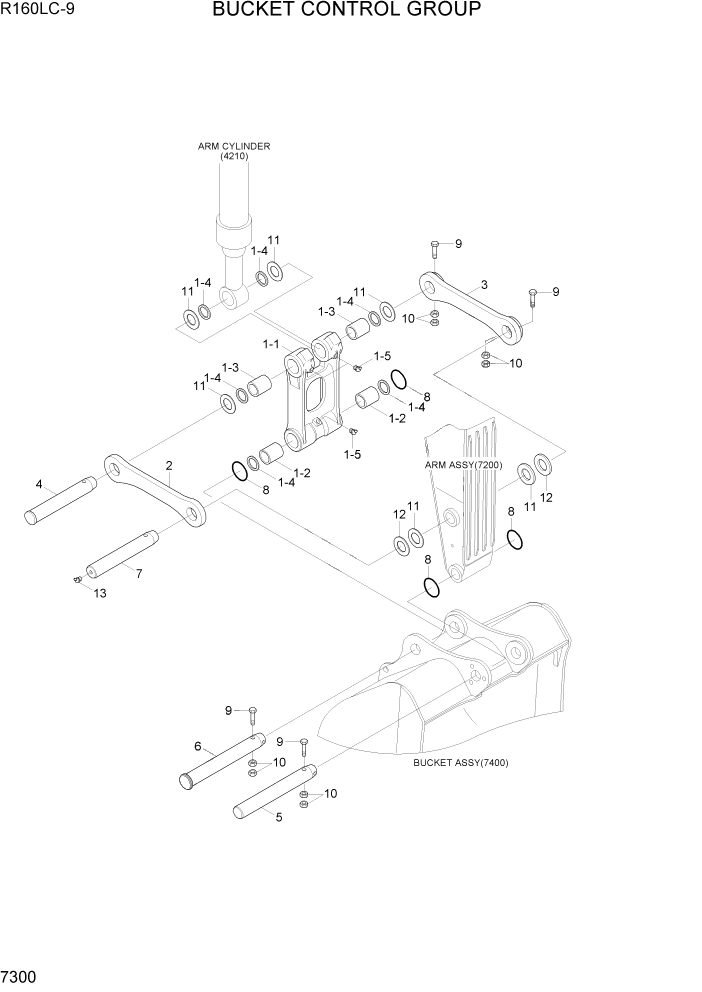 Схема запчастей Hyundai R160LC9 - PAGE 7300 BUCKET CONTROL GROUP РАБОЧЕЕ ОБОРУДОВАНИЕ