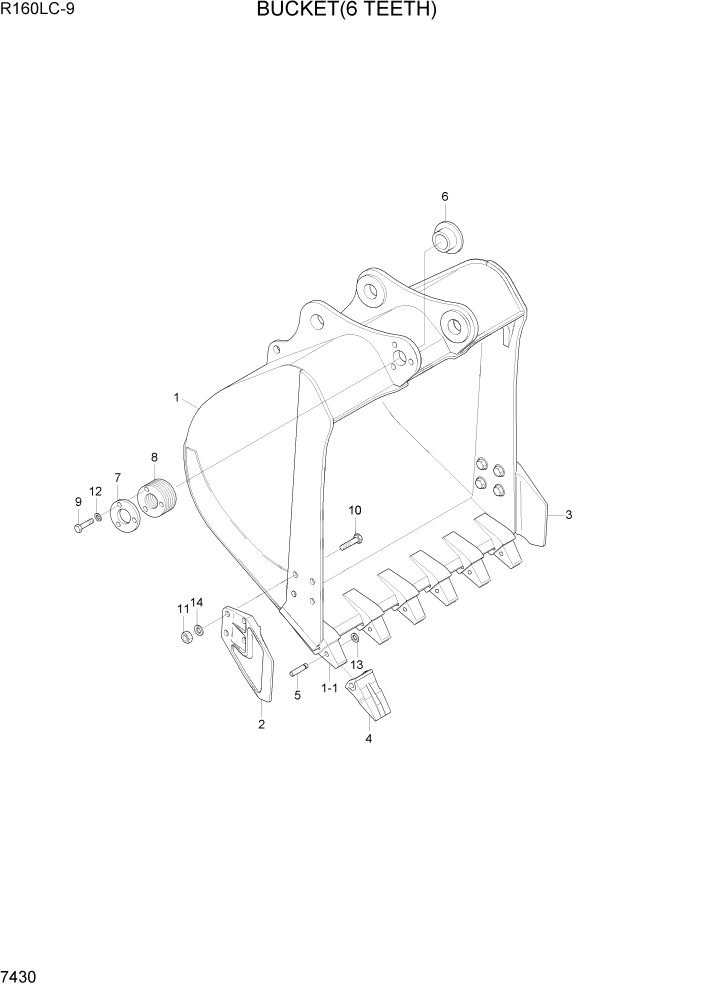 Схема запчастей Hyundai R160LC9 - PAGE 7430 BUCKET(6 TEETH) РАБОЧЕЕ ОБОРУДОВАНИЕ