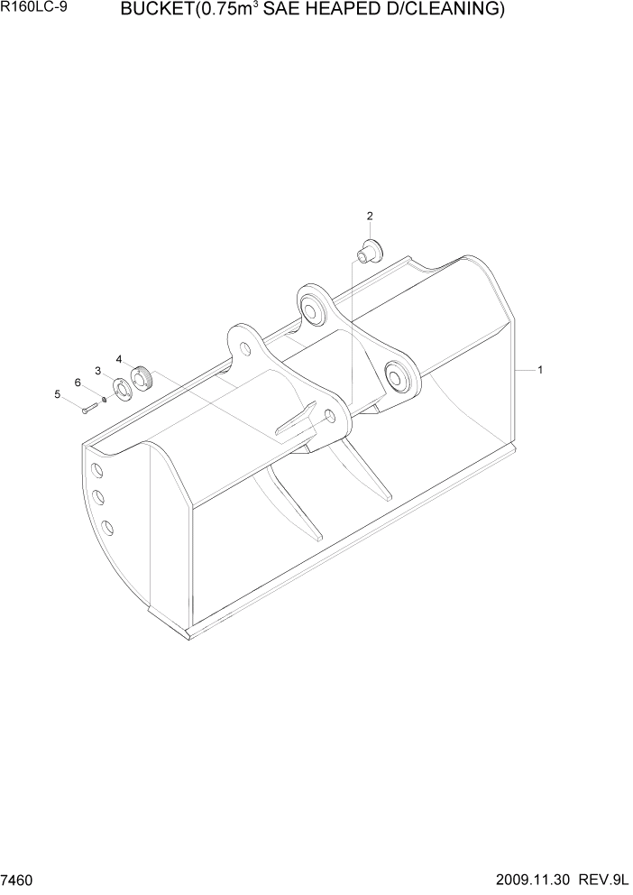 Схема запчастей Hyundai R160LC9 - PAGE 7460 BUCKET(0.75M3 SAE HEAPED D/CLEANING) РАБОЧЕЕ ОБОРУДОВАНИЕ