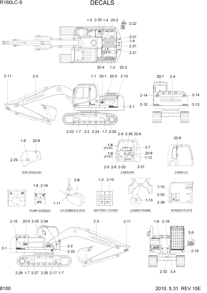 Схема запчастей Hyundai R160LC9 - PAGE 8100 DECALS ДРУГИЕ ЧАСТИ