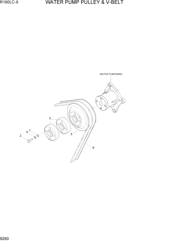 Схема запчастей Hyundai R160LC9 - PAGE 9260 WATER PUMP PULLEY & V-VELT ДВИГАТЕЛЬ БАЗА
