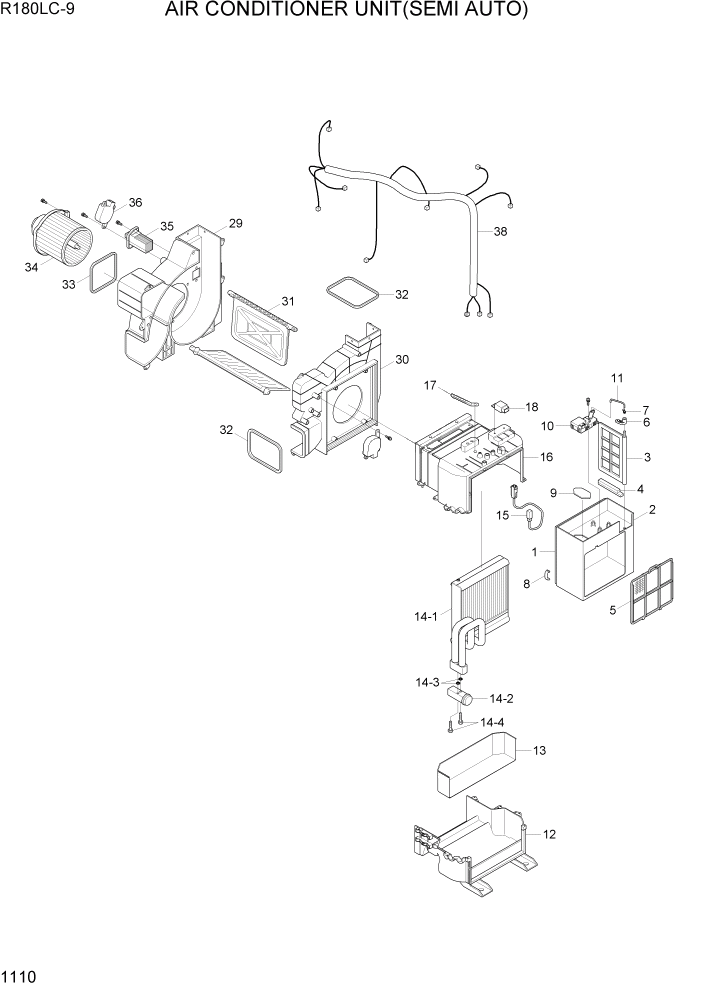 Схема запчастей Hyundai R180LC9 - PAGE 1110 AIR CONDITIONER UNIT(SEMI AUTO) СИСТЕМА ДВИГАТЕЛЯ