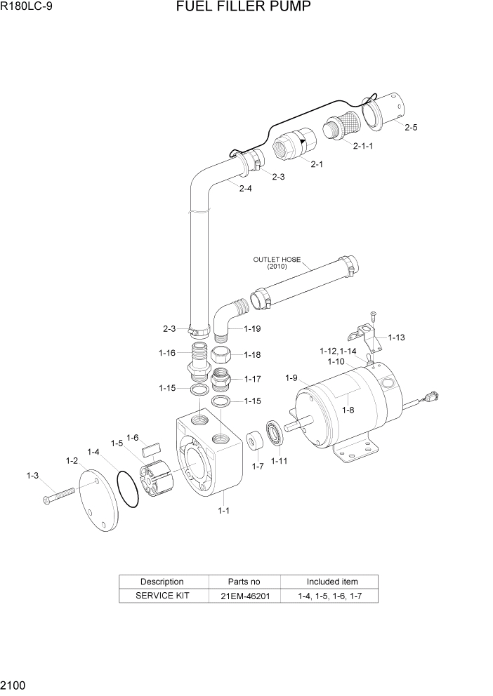 Схема запчастей Hyundai R180LC9 - PAGE 2100 FUEL FILLER PUMP ЭЛЕКТРИЧЕСКАЯ СИСТЕМА