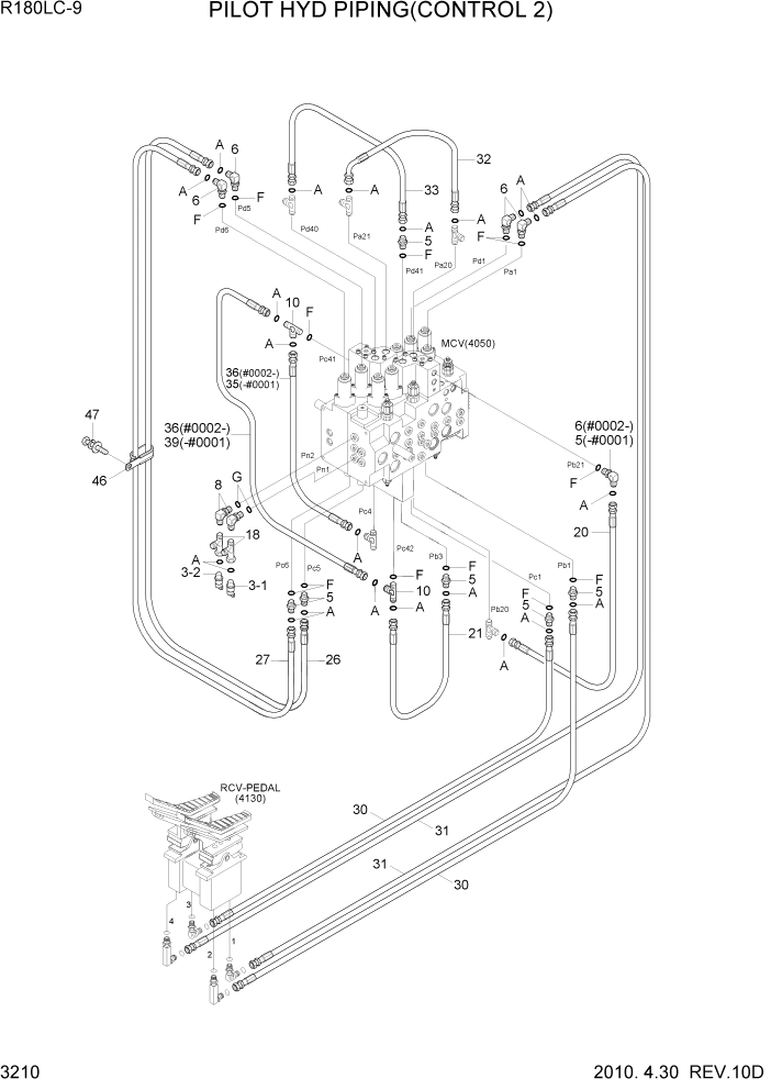 Схема запчастей Hyundai R180LC9 - PAGE 3210 PILOT HYD PIPING(CONTROL 2) ГИДРАВЛИЧЕСКАЯ СИСТЕМА