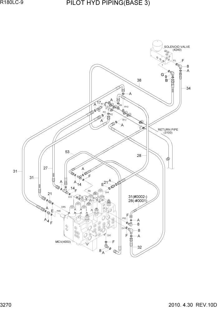 Схема запчастей Hyundai R180LC9 - PAGE 3270 PILOT HYD PIPING(BASE 3) ГИДРАВЛИЧЕСКАЯ СИСТЕМА