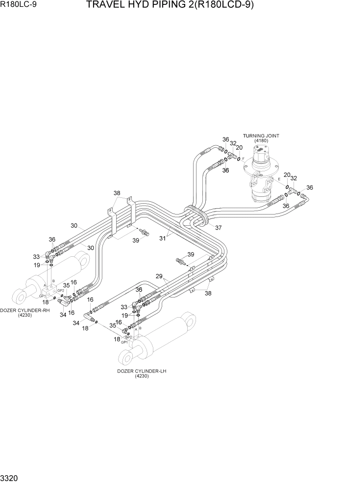 Схема запчастей Hyundai R180LC9 - PAGE 3320 TRAVEL HYD PIPING 2(R180LCD-9) ГИДРАВЛИЧЕСКАЯ СИСТЕМА