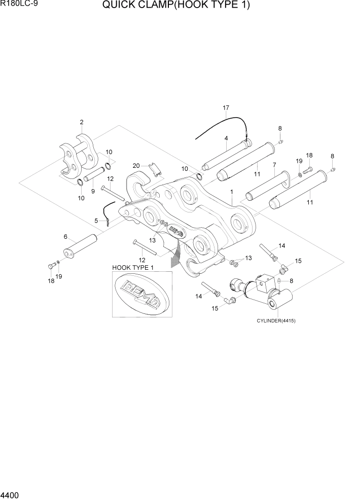 Схема запчастей Hyundai R180LC9 - PAGE 4400 QUICK CLAMP(HOOK TYPE 1) ГИДРАВЛИЧЕСКИЕ КОМПОНЕНТЫ