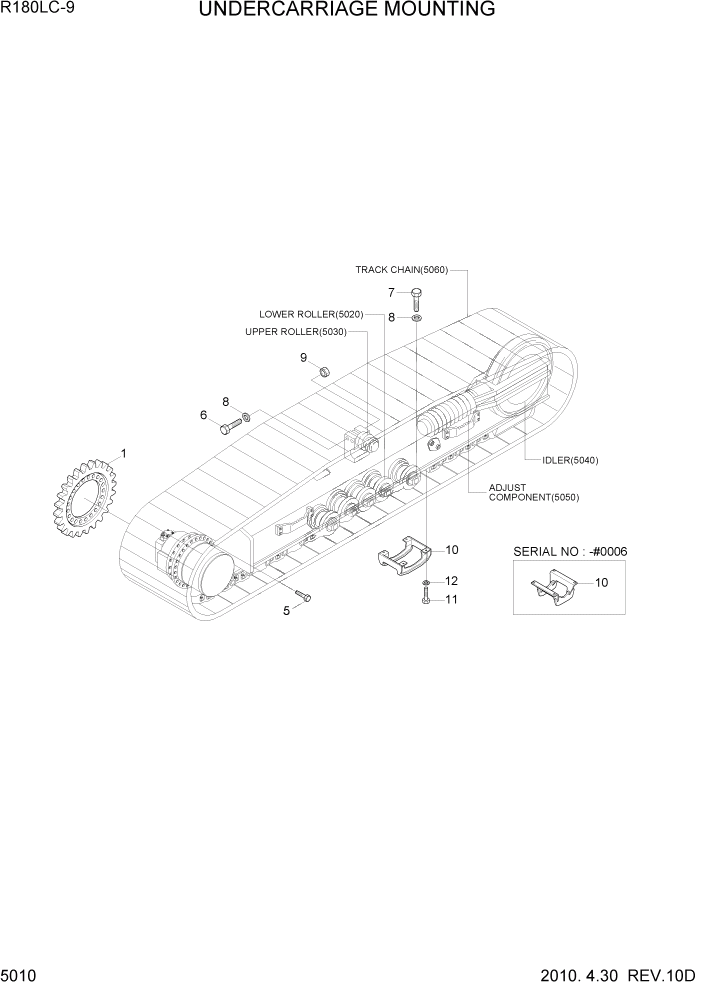 Схема запчастей Hyundai R180LC9 - PAGE 5010 UNDERCARRIAGE MOUNTING ХОДОВАЯ ЧАСТЬ