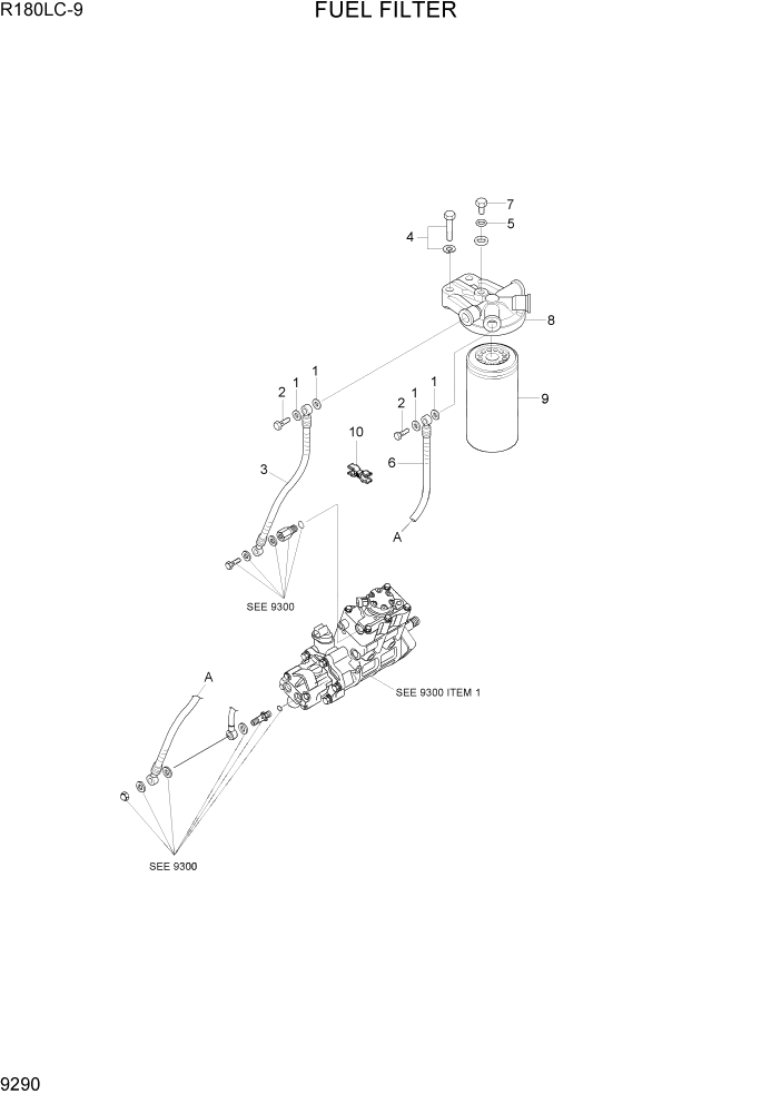 Схема запчастей Hyundai R180LC9 - PAGE 9290 FUEL FILTER ДВИГАТЕЛЬ БАЗА