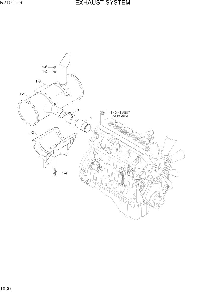 Схема запчастей Hyundai R210LC9 - PAGE 1030 EXHAUST SYSTEM СИСТЕМА ДВИГАТЕЛЯ