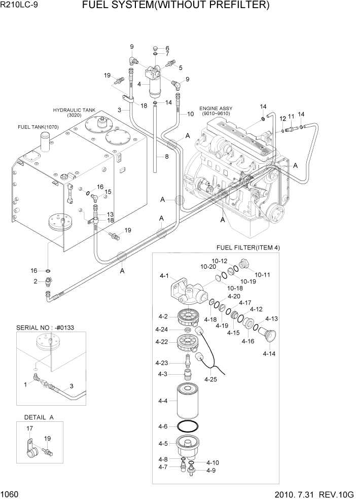 Схема запчастей Hyundai R210LC9 - PAGE 1060 FUEL SYSTEM(WITHOUT PREFILTER) СИСТЕМА ДВИГАТЕЛЯ