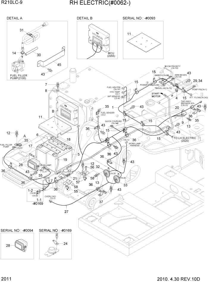 Схема запчастей Hyundai R210LC9 - PAGE 2011 RH ELECTRIC(#0062-) ЭЛЕКТРИЧЕСКАЯ СИСТЕМА