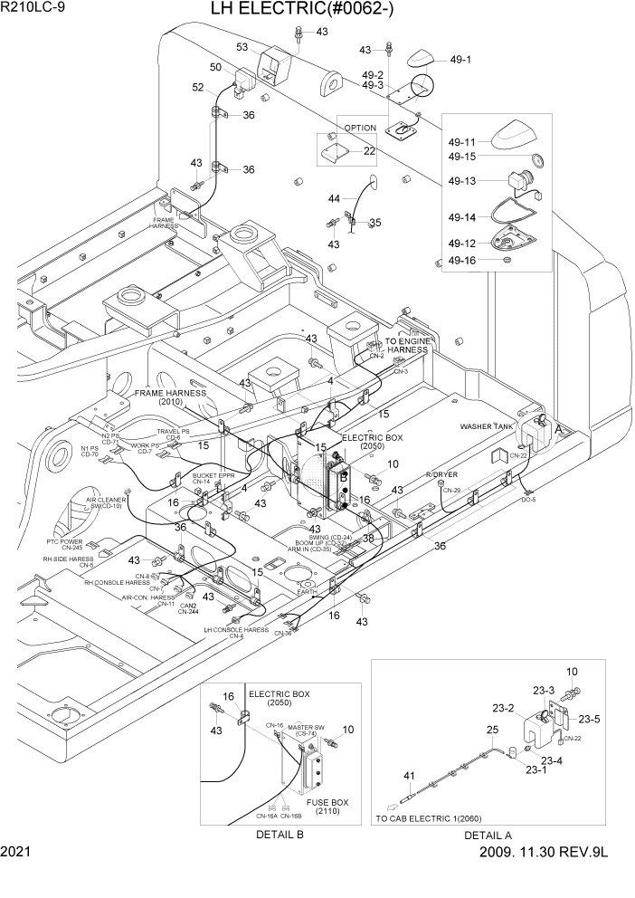 Схема запчастей Hyundai R210LC9 - PAGE 2021 LH ELECTRIC(#0062-) ЭЛЕКТРИЧЕСКАЯ СИСТЕМА