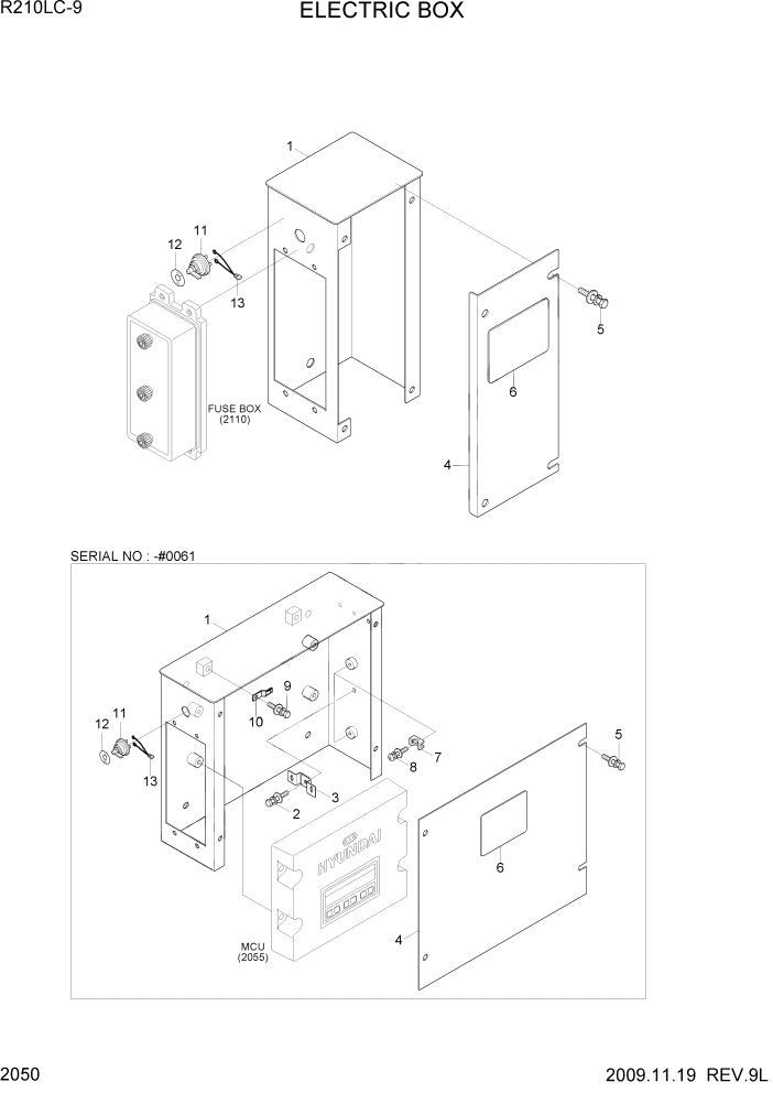 Схема запчастей Hyundai R210LC9 - PAGE 2050 ELECTRIC BOX ЭЛЕКТРИЧЕСКАЯ СИСТЕМА