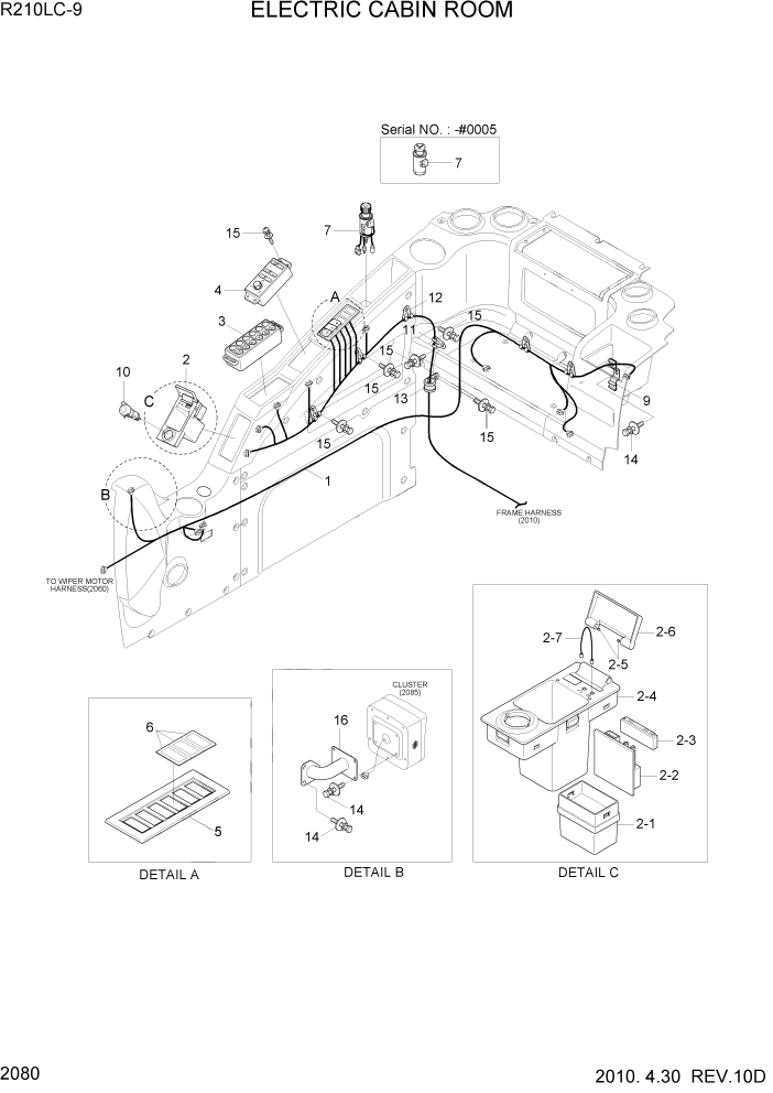 Схема запчастей Hyundai R210LC9 - PAGE 2080 ELECTRIC CABIN ROOM ЭЛЕКТРИЧЕСКАЯ СИСТЕМА