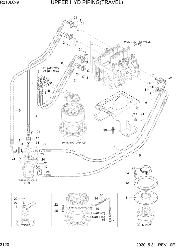 Схема запчастей Hyundai R210LC9 - PAGE 3120 UPPER HYD PIPING(TRAVEL) ГИДРАВЛИЧЕСКАЯ СИСТЕМА