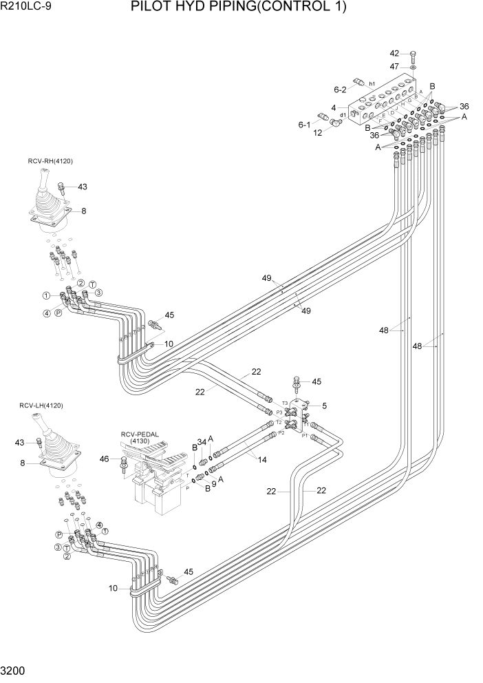 Схема запчастей Hyundai R210LC9 - PAGE 3200 PILOT HYD PIPING(CONTROL 1) ГИДРАВЛИЧЕСКАЯ СИСТЕМА