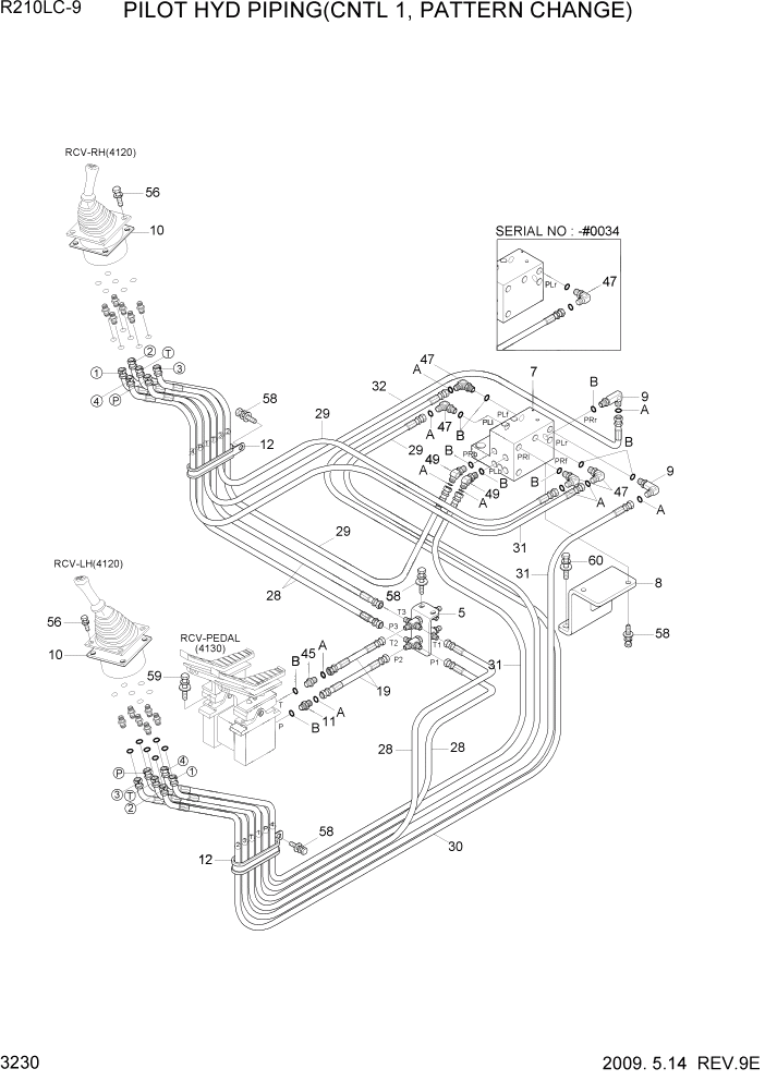 Схема запчастей Hyundai R210LC9 - PAGE 3230 PILOT HYD PIPING(CNTL 1, PATTERN CHANGE) ГИДРАВЛИЧЕСКАЯ СИСТЕМА