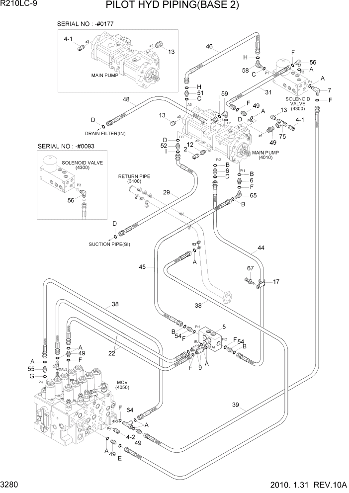 Схема запчастей Hyundai R210LC9 - PAGE 3280 PILOT HYD PIPING(BASE 2) ГИДРАВЛИЧЕСКАЯ СИСТЕМА