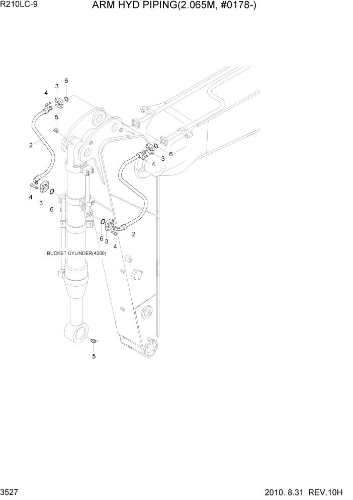 Схема запчастей Hyundai R210LC9 - PAGE 3527 ARM HYD PIPING(2.065M, #0178-) ГИДРАВЛИЧЕСКАЯ СИСТЕМА