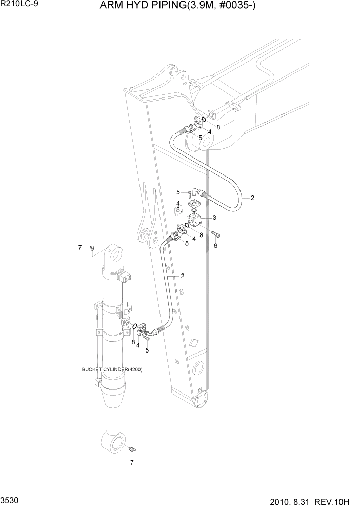 Схема запчастей Hyundai R210LC9 - PAGE 3530 ARM HYD PIPING(3.9M, #0035-) ГИДРАВЛИЧЕСКАЯ СИСТЕМА