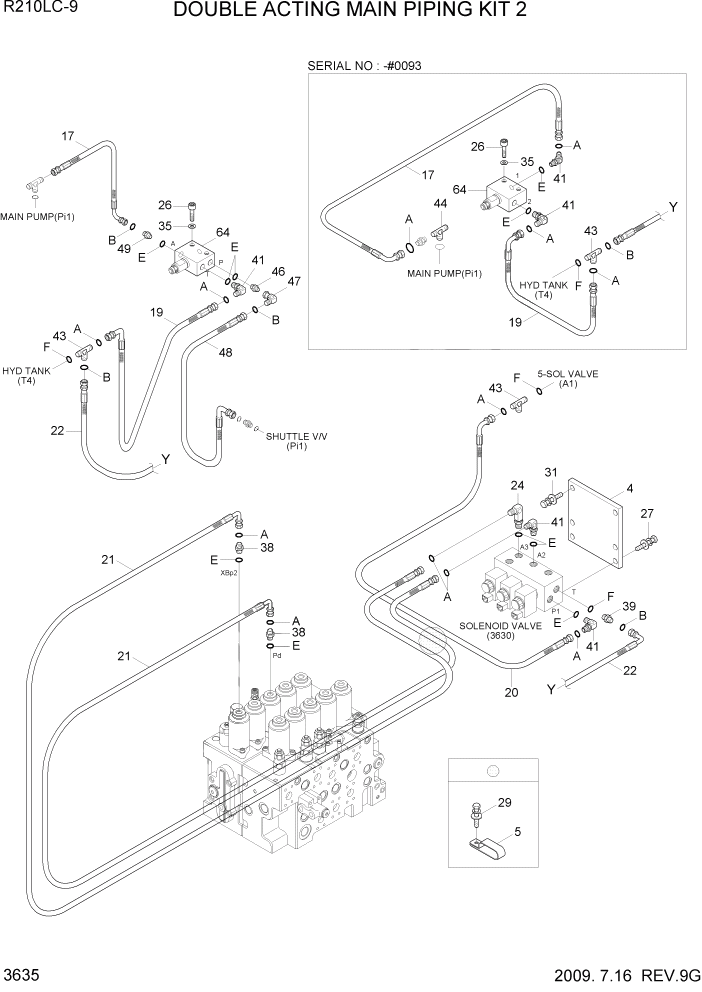 Схема запчастей Hyundai R210LC9 - PAGE 3635 DOUBLE ACTING MAIN PIPING KIT 2 ГИДРАВЛИЧЕСКАЯ СИСТЕМА