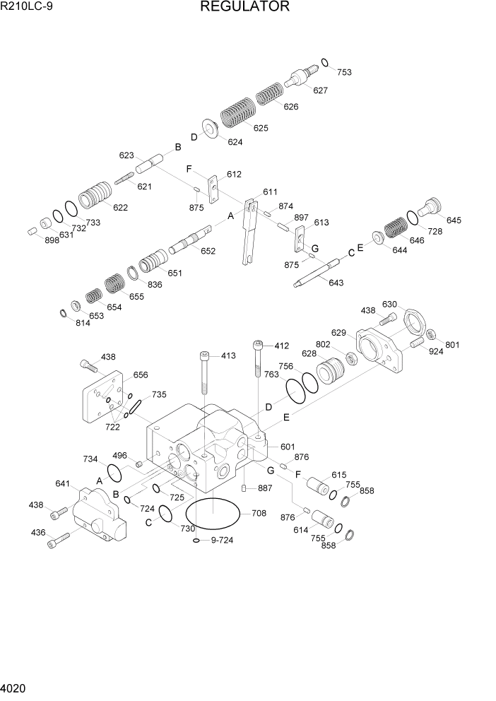 Схема запчастей Hyundai R210LC9 - PAGE 4020 REGULATOR ГИДРАВЛИЧЕСКИЕ КОМПОНЕНТЫ