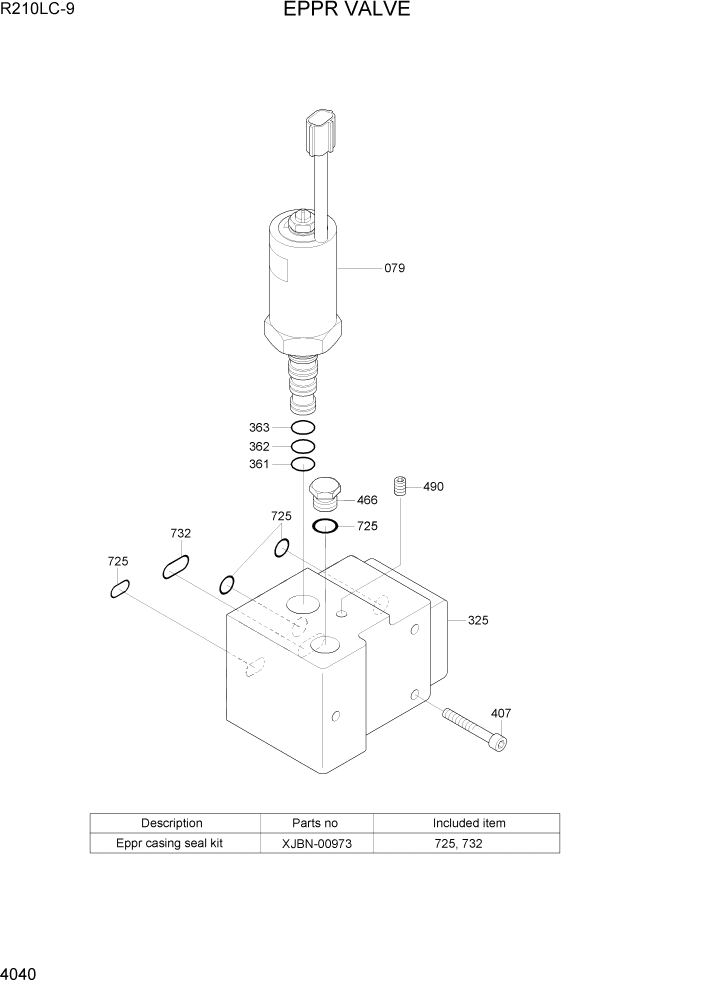 Схема запчастей Hyundai R210LC9 - PAGE 4040 EPPR VALVE ГИДРАВЛИЧЕСКИЕ КОМПОНЕНТЫ