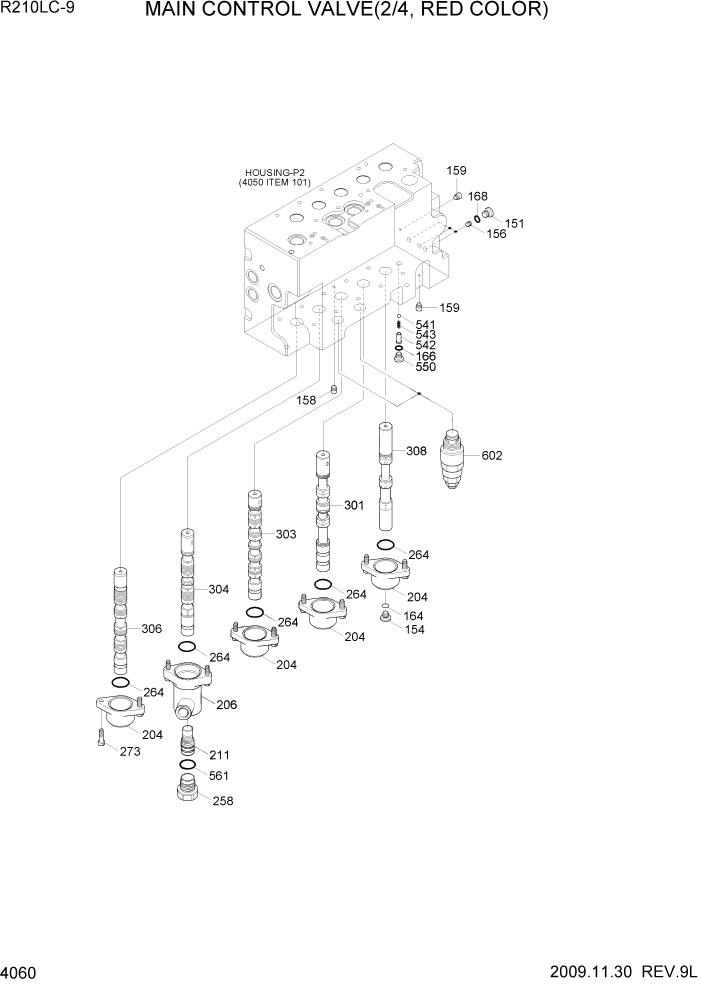 Схема запчастей Hyundai R210LC9 - PAGE 4060 MAIN CONTROL VALVE(2/4, RED COLOR) ГИДРАВЛИЧЕСКИЕ КОМПОНЕНТЫ