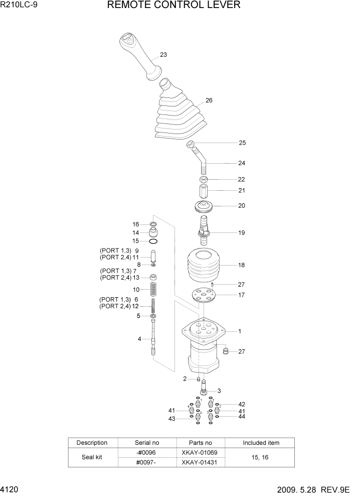 Схема запчастей Hyundai R210LC9 - PAGE 4120 REMOTE CONTROL LEVER ГИДРАВЛИЧЕСКИЕ КОМПОНЕНТЫ