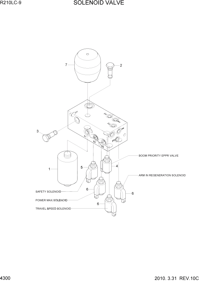 Схема запчастей Hyundai R210LC9 - PAGE 4300 SOLENOID VALVE ГИДРАВЛИЧЕСКИЕ КОМПОНЕНТЫ