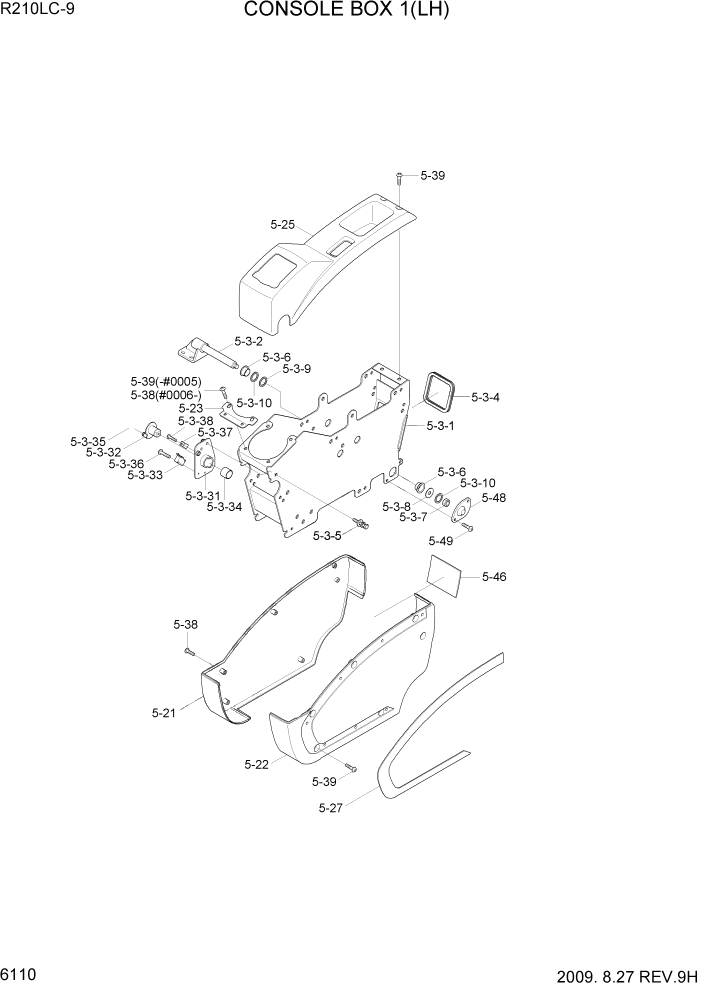 Схема запчастей Hyundai R210LC9 - PAGE 6110 CONSOLE BOX 1(LH) СТРУКТУРА