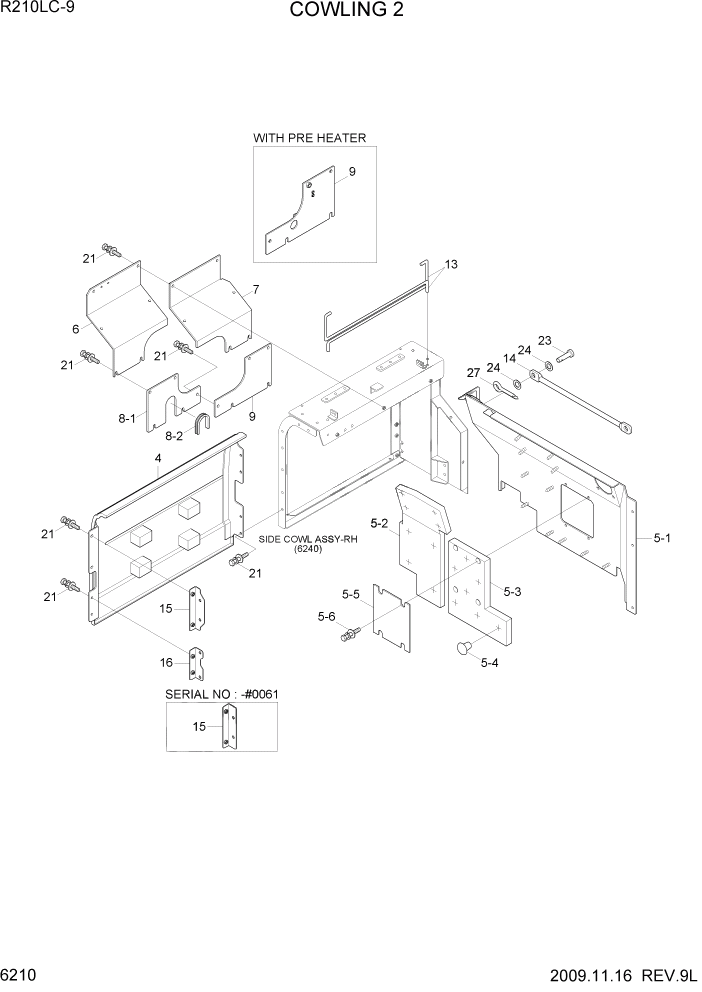 Схема запчастей Hyundai R210LC9 - PAGE 6210 COWLING 2 СТРУКТУРА