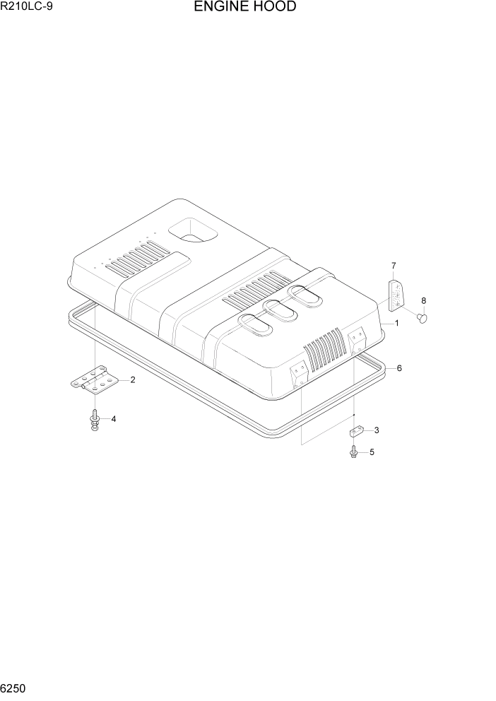 Схема запчастей Hyundai R210LC9 - PAGE 6250 ENGINE HOOD СТРУКТУРА