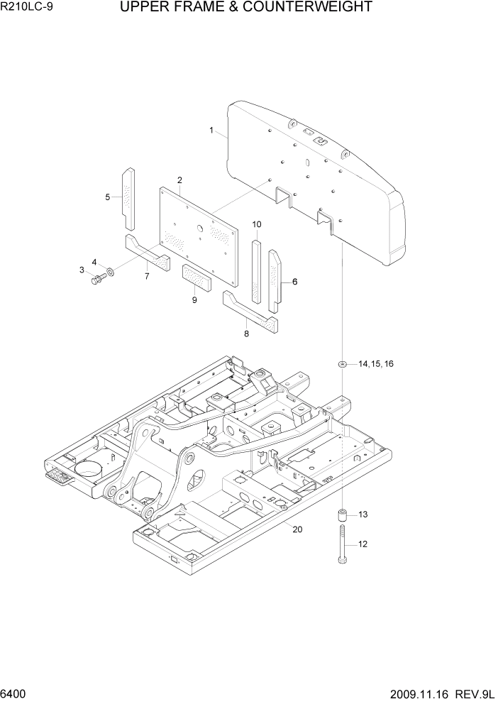 Схема запчастей Hyundai R210LC9 - PAGE 6400 UPPER FRAME & COUNTERWEIGHT СТРУКТУРА