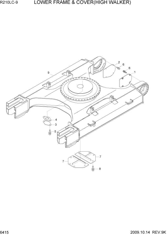 Схема запчастей Hyundai R210LC9 - PAGE 6415 LOWER FRAME&COVER(HIGH WALKER) СТРУКТУРА