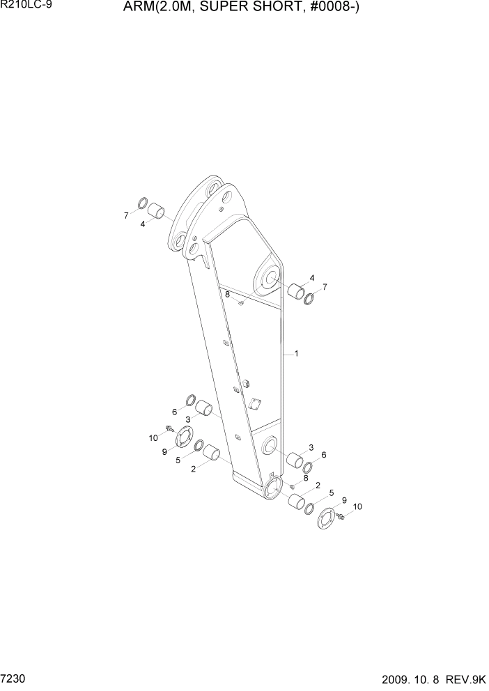 Схема запчастей Hyundai R210LC9 - PAGE 7230 ARM(2.0M, SUPER SHORT, #0008-) РАБОЧЕЕ ОБОРУДОВАНИЕ