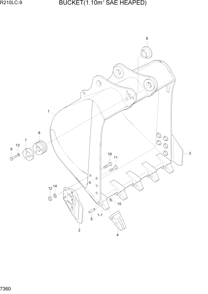 Схема запчастей Hyundai R210LC9 - PAGE 7360 BUCKET(1.10M3 SAE HEAPED) РАБОЧЕЕ ОБОРУДОВАНИЕ