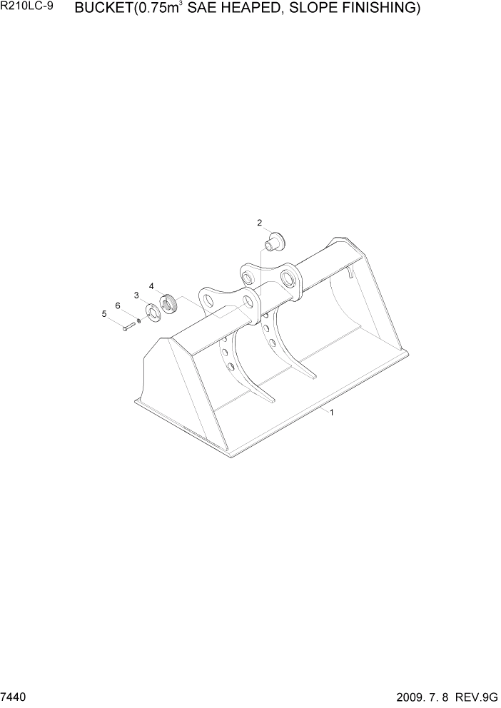 Схема запчастей Hyundai R210LC9 - PAGE 7440 BUCKET(0.75M3 SAE HEAPED, S/FINISHING) РАБОЧЕЕ ОБОРУДОВАНИЕ