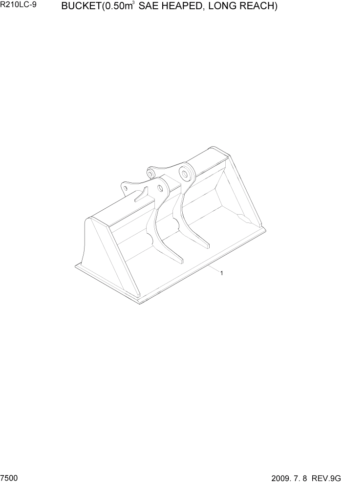 Схема запчастей Hyundai R210LC9 - PAGE 7500 BUCKET(0.50M3 SAE HEAPED, LONG REACH) РАБОЧЕЕ ОБОРУДОВАНИЕ