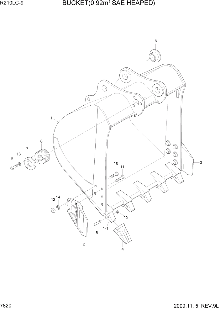 Схема запчастей Hyundai R210LC9 - PAGE 7820 BUCKET(0.92M3 SAE HEAPED) РАБОЧЕЕ ОБОРУДОВАНИЕ